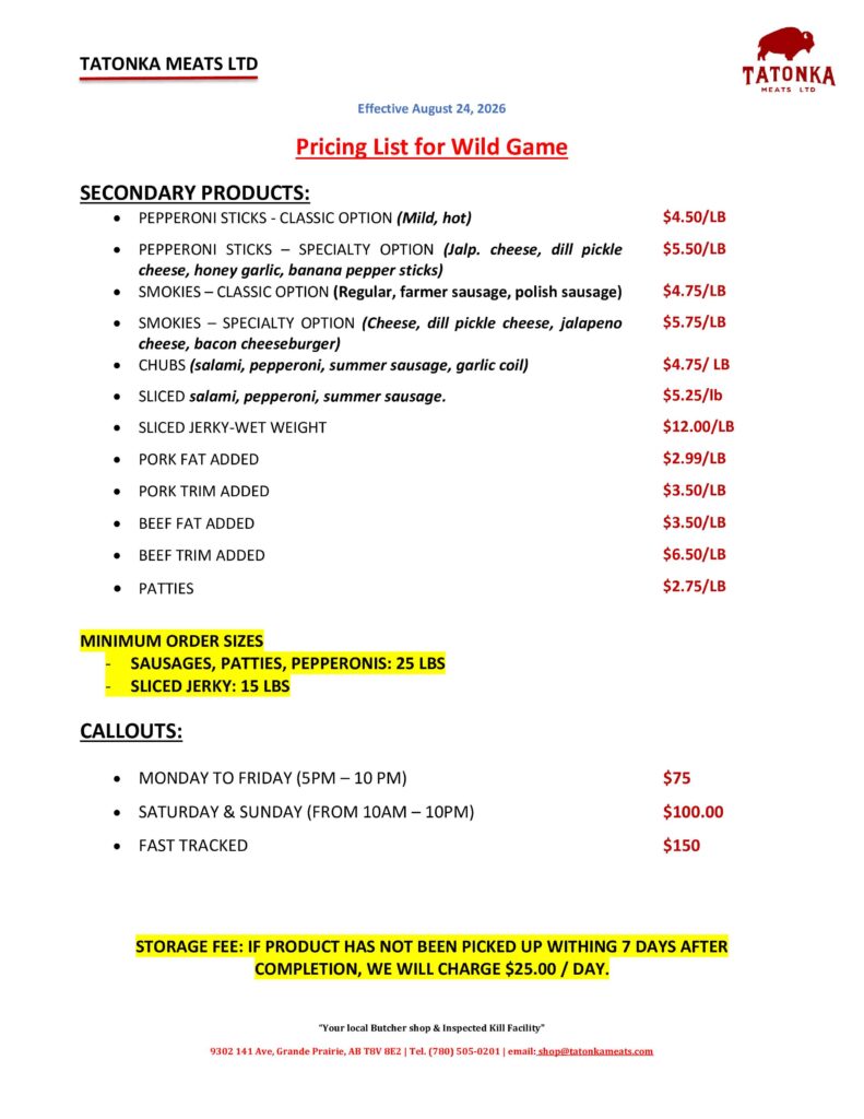 pricing list for wild game version 3.2